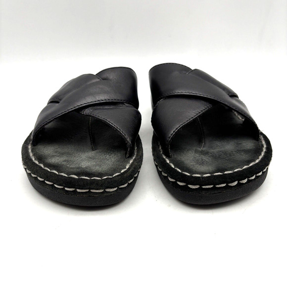 Vintage 90s Y2K Sideout TUCSON Black Leather Slip On Slide Sandals Size 7 - Picture 8 of 15